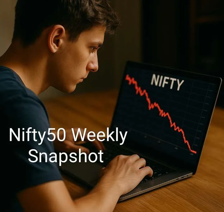 A young man intensely watching a falling Nifty graph on his laptop screen
